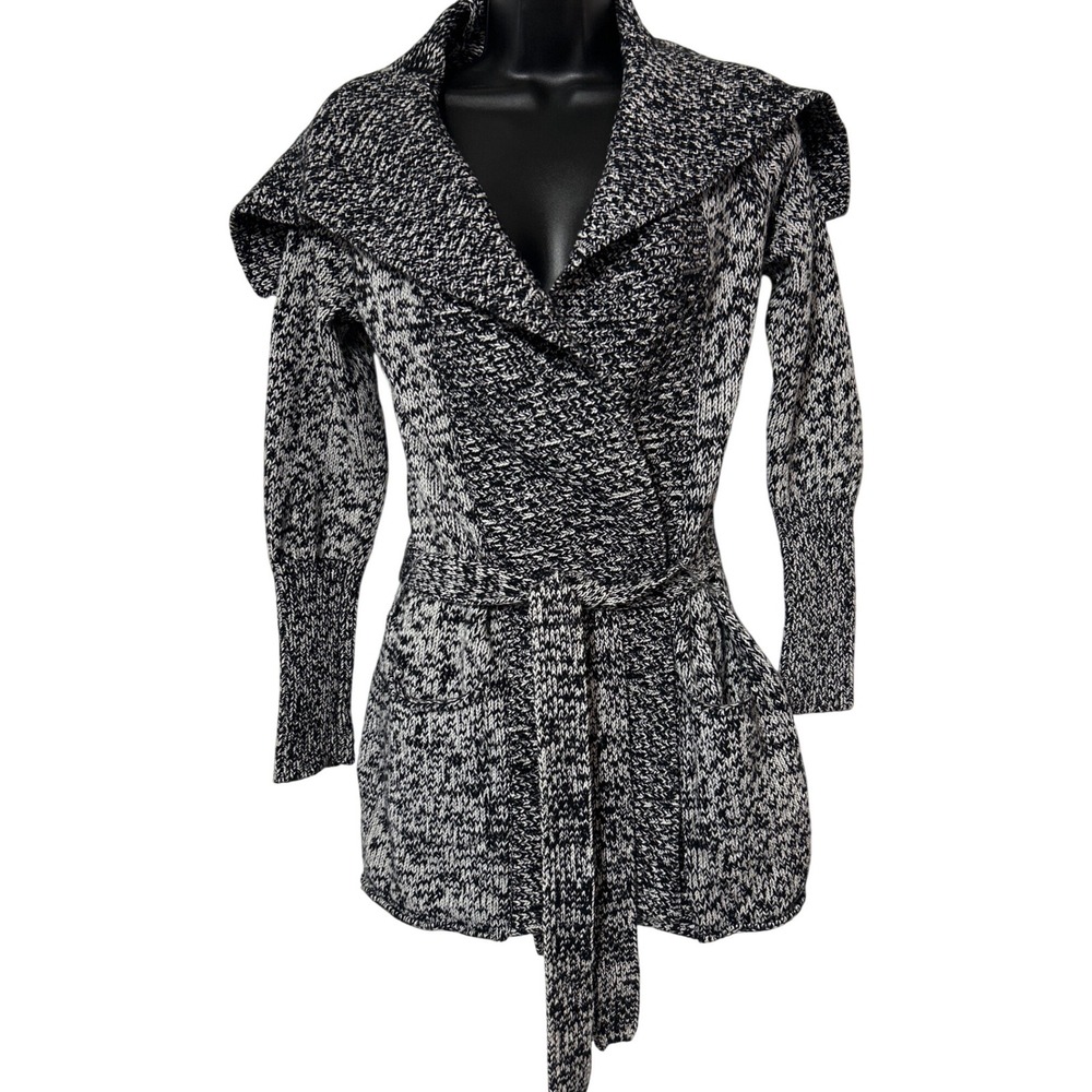 GAP Women Black White‎ Marled Knit Belted Cardigan Sweater Size S